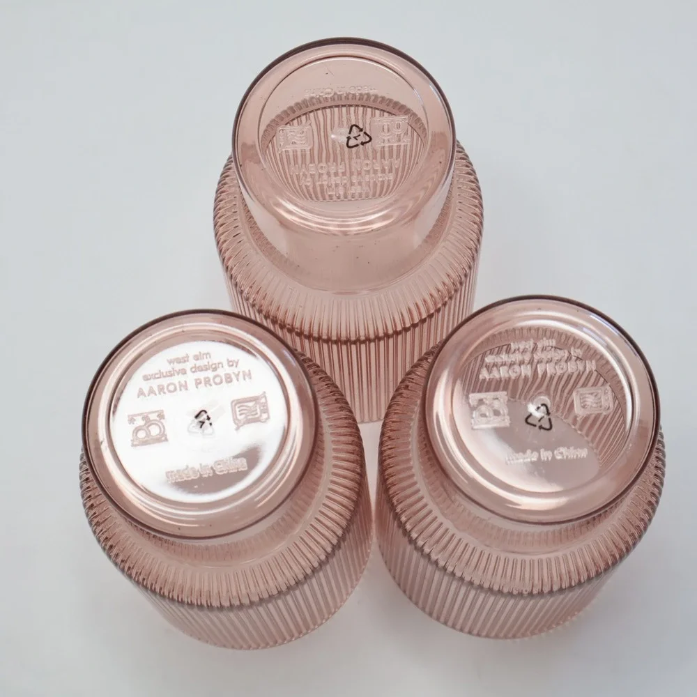 West Elm Aaron Probyn Ribbed Pink Acrylic Drinking Glasses Set of 3‎